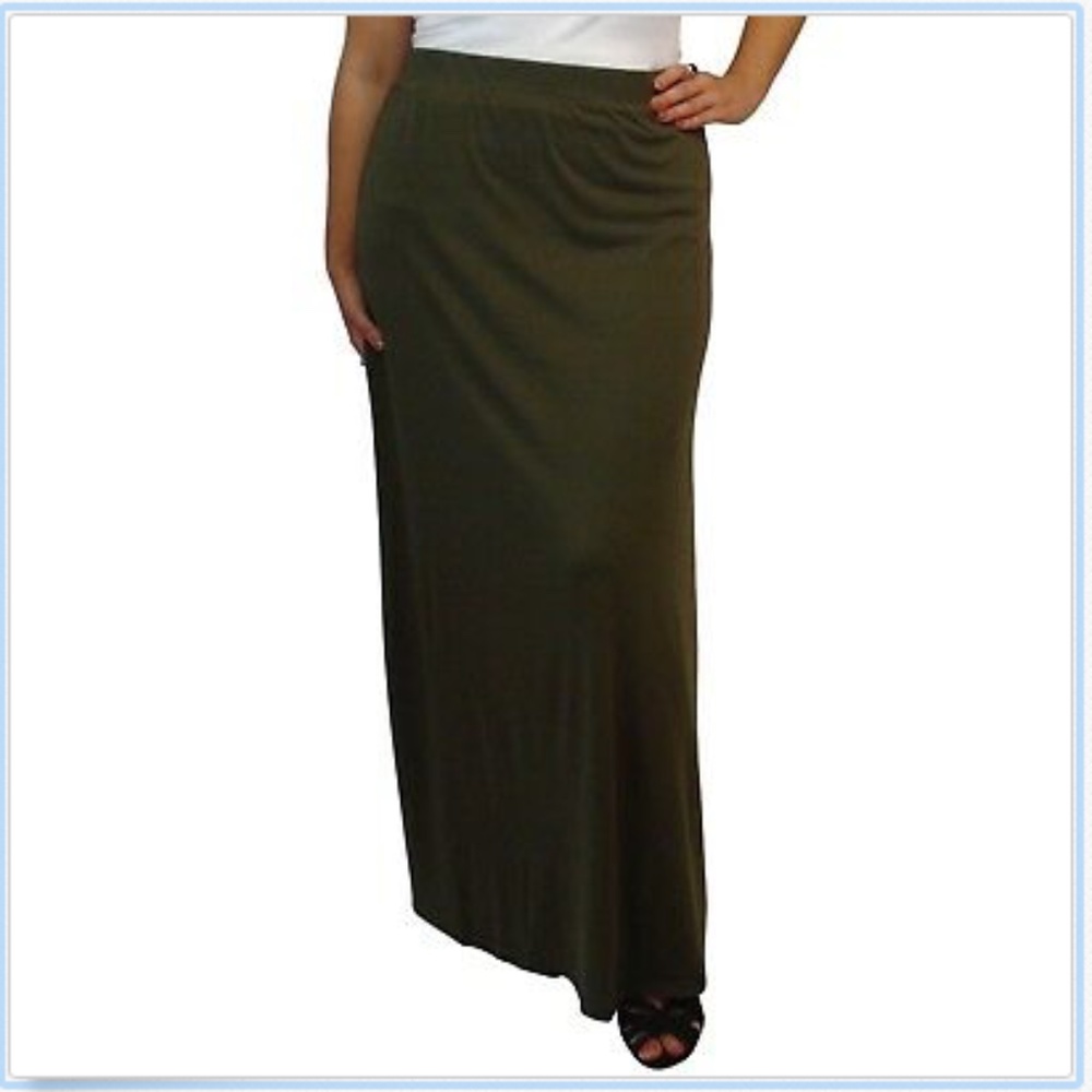 NEW Full Length Maxi Skirt Banded Waist- Olive